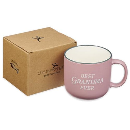 Christian Art Gifts Large Ceramic Microwave/Dishwasher Safe Coffee & Mug - color: Pink/Grandma, size: 14 Ounces