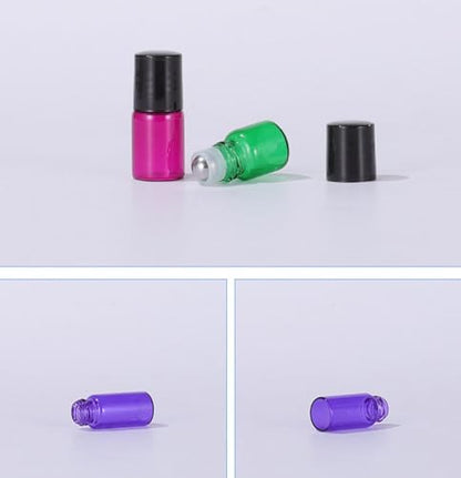 20 Pack Set 1ML Mini Sample Roll Glass Bottles for Essential Oils Roller Refillable Perfume Roll Bottle (1ML Purple) - color: 1ML Purple