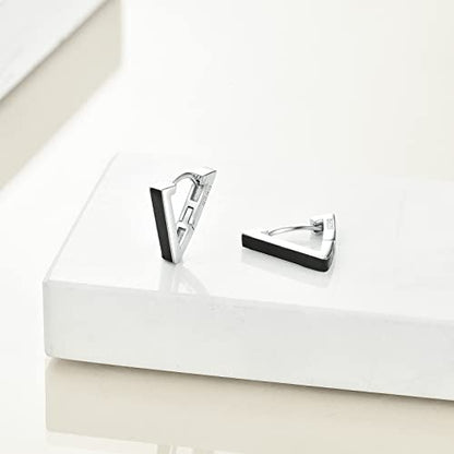 AOBOCO Black Hoops Earrings for Men Sterling Silver Viking Celtic Cross Heart Skull Round Triangle Hoop Earrings Birthday Father Day Christmas Jewelry Gifts for Men Women Friends - style: Triangle Hoops