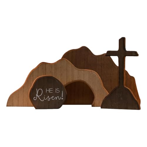 Empty Tomb Easter Scene and Cross Decoration Wooden Jesus Nativity Christ Statue Christian Easter Tray Decor for Home Office Tabletop - color: Risen-6 Pcs