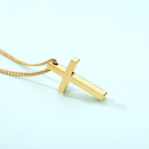 REVEMCN Christian Black Gold Silver Cross Necklace for Boys & Men, 16-22" - color: Gold - 0.8'' × 0.5'' cross pendant, size: 22 inches