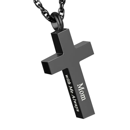 Cremation Cross Necklace for Ashes Stainless Steel Cross Urn Pendant Ashes Holder Memorial Jewelry-With Me Always - style: Mom