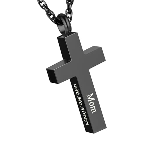 Cremation Cross Necklace for Ashes Stainless Steel Cross Urn Pendant Ashes Holder Memorial Jewelry-With Me Always - style: Mom