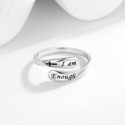 925 Sterling Silver Inspirational Adjustable Rings - Personality Encouragement Jewelry Gift For Women - style: I am Enough