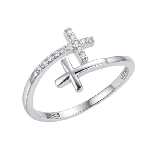 Cross Rings 925 Sterling Silver for Women Christian Religious Jewelry Faith Gifts for Mom Wife Girlfriend Her - color: White-7
