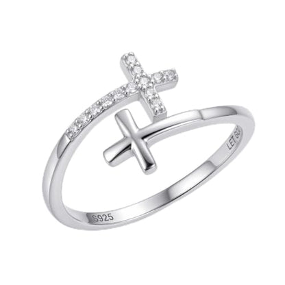 Cross Rings 925 Sterling Silver for Women Christian Religious Jewelry Faith Gifts for Mom Wife Girlfriend Her - color: White-7
