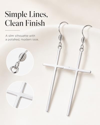 Jeka Hypoallergenic Stainless Steel Cross Earrings Long Dangle Minimalist Jewelry for Women Girls Family Friends Gifts - color: Silver