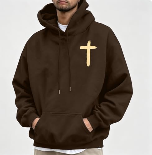 Christian Hoodie for Men Bible Verse Sweatshirt Faith Cross Hoodie - color: Brown01, size: X-Large