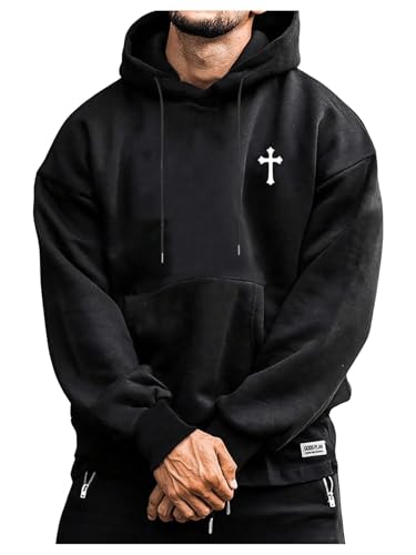 Floerns Men's Long Sleeve Hooded Casual Y2K Graphic Hoodies Sweatshirt - color: Black Cross, size: X-Large