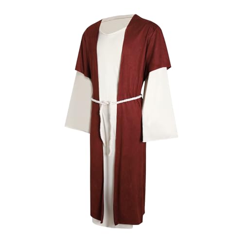 Mens Shepherd Costume Adult Jesus Robe Nativity Church Cosplay Outfit Biblical Times Tunic Dress Up Suit - size: Large
