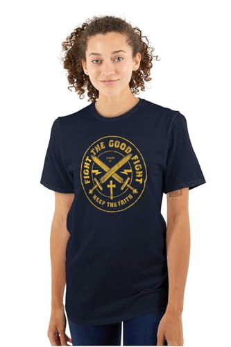 Keep The Faith Christian Graphic T Shirt | Religious Men’s Bible Verse Scripture Tee with Cross and Swords - color: Navy, size: 4X-Large