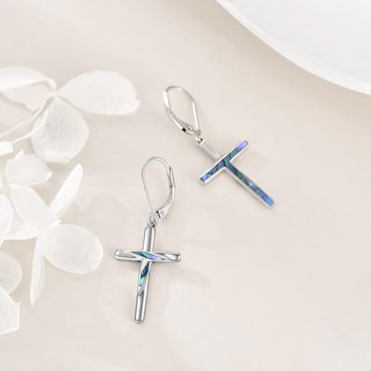 LUHE Sterling Silver Corss/Daisy/Musica Note Dangle Earrings for Women - style: Drop Cross Earrings