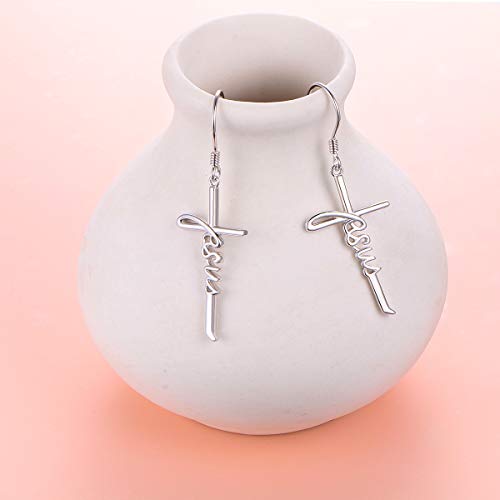 925 Sterling Silver Infinity Love of God Simple Dainty Faith Cross Dangle Earrings Religious Gift for Women - color: Jesus 2