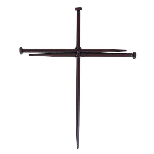 Rustic Metal Nail Cross Art - Christian Home Decor for Office, or Prayer Room - Religious Iron Crucifix with Three Nails Sculpture Baptism Gift - Minimalist Hanging Accent - Metal Wall Art 12” Black