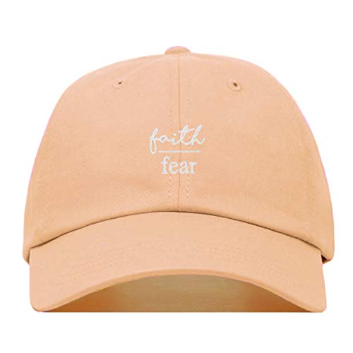 Faith is Greater Than Fear Baseball Hat, Embroidered Dad Cap, Unstructured Adjustable Strap Back (Multiple Colors) - color: Peach