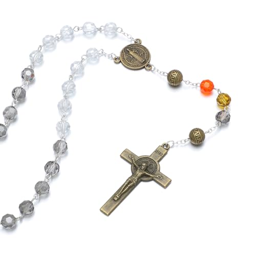 KOMI Crystal Rosary Beads with Jesus Crucifix, Catholic Necklace for Women First Communion Rosarios Wedding Rosary with Velvet Bag - style: 8MM-C
