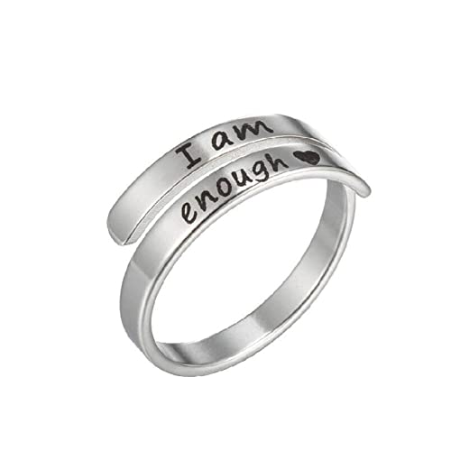 Caiyao Stainless Steel Christian Cross Engraved Love Faith Hope Blessed Ring Polished Opening Adjustable Letter Religious Ring for Women Men Birthday Jewelry Gift - color: J enough