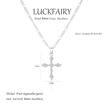 Cross Necklace for Women,14K Gold Plated Cross Pendant Necklace Jewelry - color: silver cross