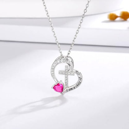 MANBU Sterling Silver Cross I am a Child of God Necklace for Girls - style: 07-July