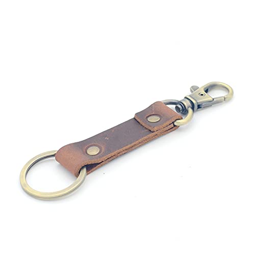 JJNUSA Genuine Leather Keychain Walnut Leather Key Holder Mens Belt Key Chain Ring Fob - color: Brown