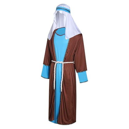 Shepherd Joseph Costume for Men Adult Jesus Nativity Tunic Robe Middle East Biblical Times Cosplay Outfit - size: Small