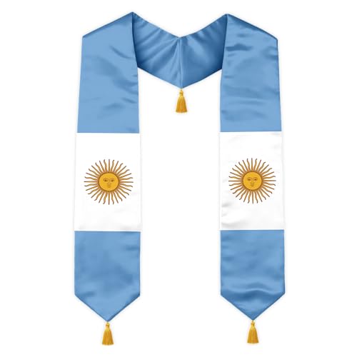 Class of 2026 Graduation Stole Flag Sash with Gold Tassels 72 Inch for High School College University Ceremony - color: Argentina