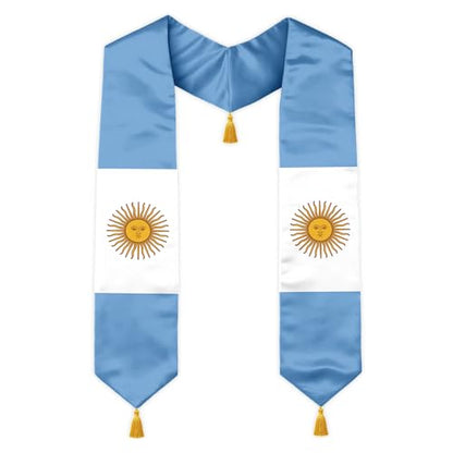 Class of 2026 Graduation Stole Flag Sash with Gold Tassels 72 Inch for High School College University Ceremony - color: Argentina