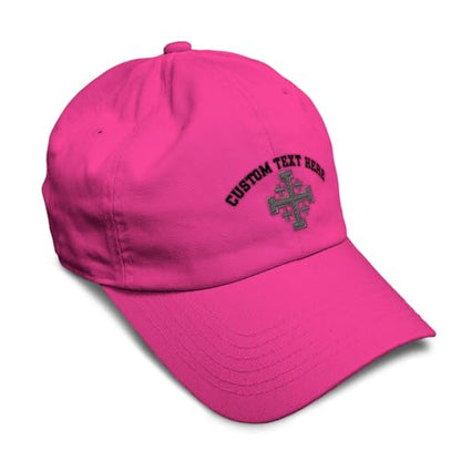 Custom Soft Baseball Cap Jerusalem Cross Crusader Jesus Christ God - color: Hot Pink Personalized Text Here