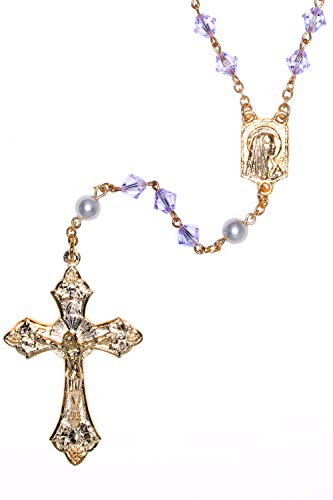 Catholic Prayer Rosary Created with Swarovski® Crystals-Glass-Silver-Gold - color: Alexandrite - June - GOLD