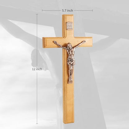 ACHIBANG 12 Inch Wooden Crucifix Wall Cross, Catholic Jesus INRI Decor - size: 12"L x 5.7"W