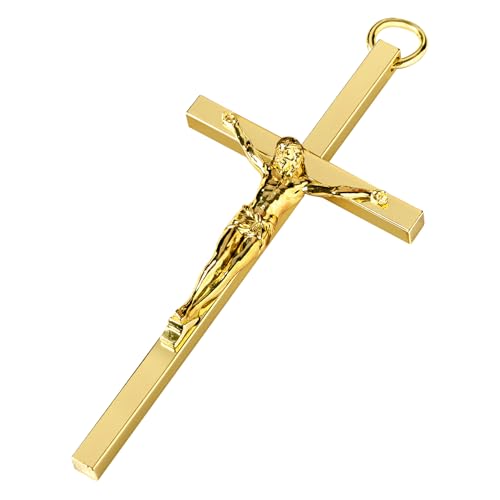 KUXBET Crucifix Cross, Metal Gold Crucifix with Jesus Crucifix, My Heart/Encouragement Gift Pocket Stress Cross Fidget for Christian Faith, Prayer, Christmas Gifts (4.1inch, Antique Gold) - color: Gold, size: 4.1"L x 2"W