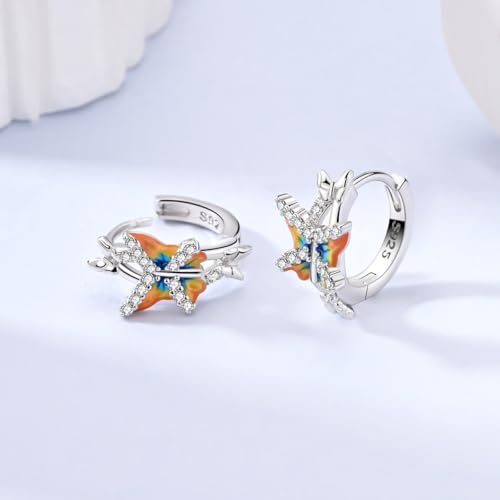 LAZA 925 Sterling Silver Earrings for Women Huggies Hoop Gold Earrings - color: Colorful butterfly hoop earrings