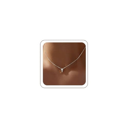 Poxtex Cross Necklace for Women Teen Girls, Dainty 14K Gold Silver Plated Cross Choker Jewelry Non Tarnish Waterproof Cute Simple Small Necklace Christian Baptism Religious Faith Jewelry Gifts - color: 02 Tiny Cross - Silver