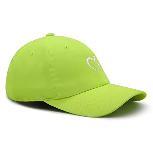 JPAK Heart and Cross Premium Dad Hat Embroidered Cotton Baseball Cap Christian Faith - color: Neon Yellow