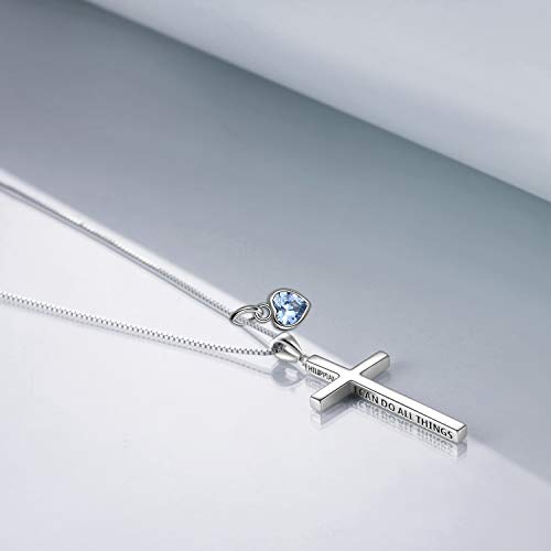 POPLYKE Cross Necklace 925 Sterling Silver Philippians 4:13 I Can Do All The Things Inspirational Necklace Gifts for Women Men 20+2'' - color: silver- 03 March
