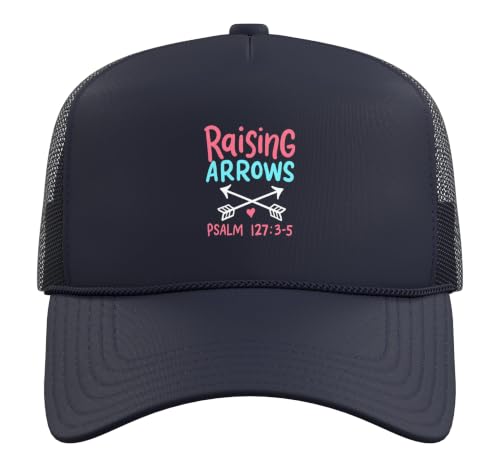 Raising Arrows - Christ Christian Psalm Bible Verses Trucker Hat with Adjustable Mesh Back - color: Navy Blue