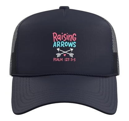 Raising Arrows - Christ Christian Psalm Bible Verses Trucker Hat with Adjustable Mesh Back - color: Navy Blue