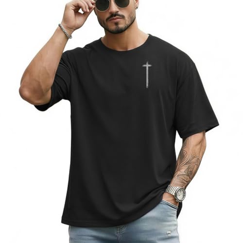 Men's Jesus Christian Shirts Christ America Flag Casual Tops - color: Black-faith Over Fear, size: XX-Large