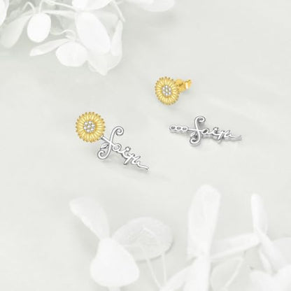 POPLYKE Faith Cross Flower Stud Earrings for Women Sterling Silver Dangle Earring Jewelry Gifts for Women Mom Wife - style: Sunflower