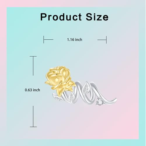 LUXILLA 925 Sterling Silver Charm Golden Family Tree Sparkling Cross Cute Dragon Charms Fits Bracelets Necklace Pendant Bead Jewelry Gift for Women Family Friends - color: Flower Dangle Charm