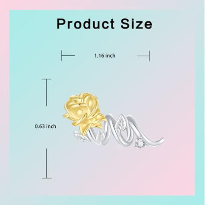 LUXILLA 925 Sterling Silver Charm Golden Family Tree Sparkling Cross Cute Dragon Charms Fits Bracelets Necklace Pendant Bead Jewelry Gift for Women Family Friends - color: Flower Dangle Charm