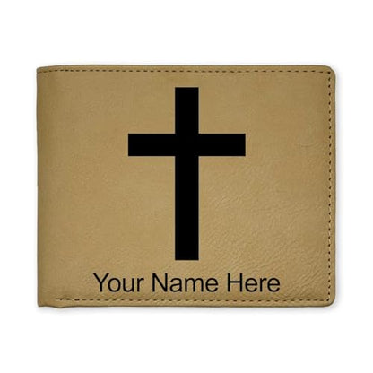 LaserGram Personalized Wallet, Christian Cross (Beige) - color: Beige