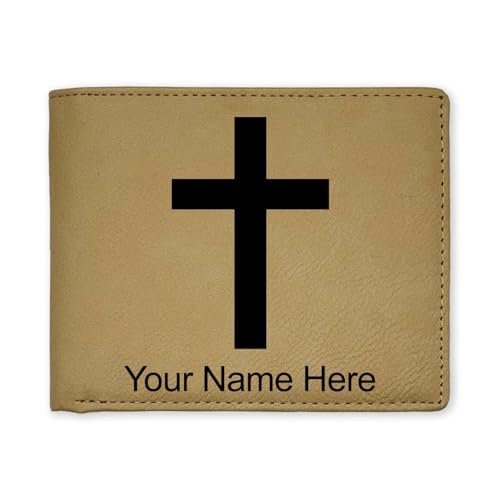 LaserGram Personalized Wallet, Christian Cross (Beige) - color: Beige