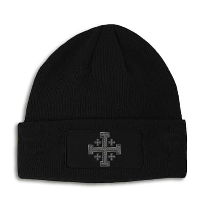 Custom Patch Beanie Jerusalem Cross Crusader Jesus Christ God Skull Cap Hats for Men & Women One Size - color: Black Design Only