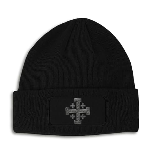 Custom Patch Beanie Jerusalem Cross Crusader Jesus Christ God Skull Cap Hats for Men & Women One Size - color: Black Design Only