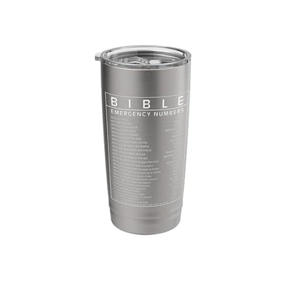 Bible Emergency Hotline Numbers Bible Verse Scripture Gift Stainless Steel Insulated Tumbler - color: Brushed Steel