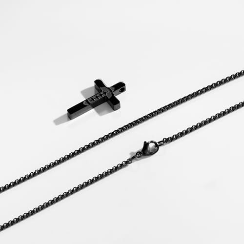 P. BLAKE Football Cross Necklace for Boys Kids Men, Stainless Steel Cross Pendant Chain 16/18/20/22/24 Inches Football Accessories Easter Religious Christian Sports Jewelry Gifts - color: Black, size: 20 Inches