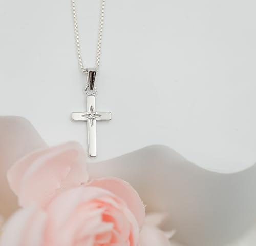 Cherished Moments .925 Sterling Silver Cross Necklace with Diamond Accent - style: 14 Inch