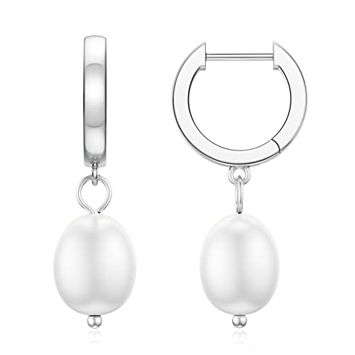 SEVENWELL Huggie Hoop Earrings for Women, Dangle Dangle Hoops - color: 10 Silver Pearl