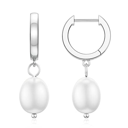 SEVENWELL Huggie Hoop Earrings for Women, Dangle Dangle Hoops - color: 10 Silver Pearl